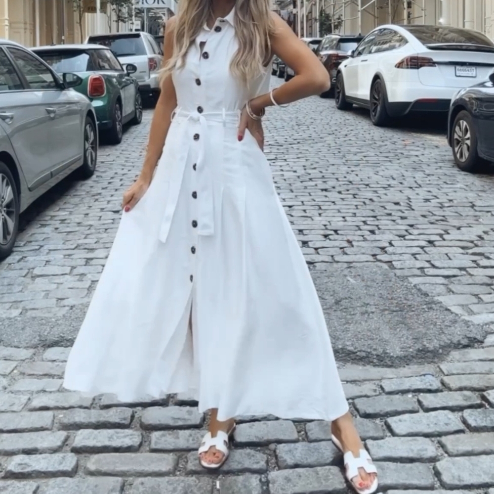 Reiss Milena Button Front Midi Dress - Ivory - Size 6P